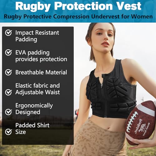 Women Padded Compression Vest, Impact Vest for Women, Chest Breast Rib Protection Vest for Sports, Karate, Football, Basketball - size: Small, style: Impact Padded Zipper Vest