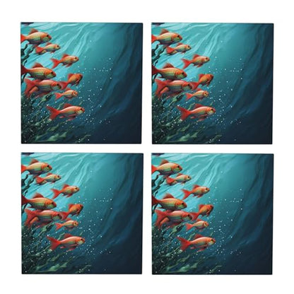 Coasters Set of 4 Round Ceramic Coaster Fish Aquarium Coasters for Drinks Absorbent Mugs Pads with Holder Heat Resistant Coffee Cup Pad for Kitchen Office - color: Square