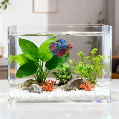 3 Gallon Acrylic Fish Tank with Mat, Small Aquarium for Raising Betta Fish, Goldfish, Snails, Snakes, Shrimp, and Aquatic Plants, Easy to Maintain