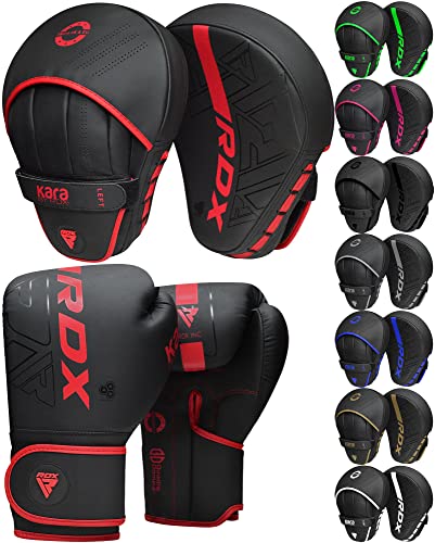 RDX Kids Boxing Pads and Gloves Set, Maya Hide Leather Kara Junior Hook and Jab Curved Focus Mitts Punching Gloves for MMA - color: RED