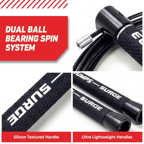 Elite Jumps Surge 3.0 Speed Jump Rope, Double Unders - color: Black, size: Surge 4.0