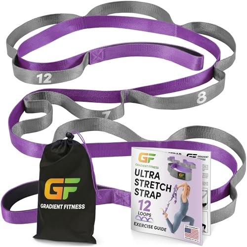 Stretching Strap for Physical Therapy, 12 Multi-Loop Stretch Strap 1" W x 8' L, Neoprene Handles, Physical Therapy Equipment, Yoga Straps for Stretching, Leg Stretcher. - color: Purple/Grey