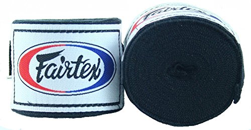 Fairtex HW2 Elastic Cotton Handwraps, 120' and 180" Full Length Hand Wraps-Many Colors - color: Black, size: 120"