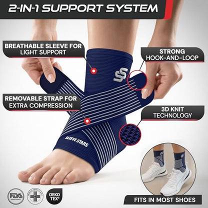 Sleeve Stars Ankle Brace Men & Women Support (Single/M:10"-12"/Navy Blue) - color: Navy Blue, size: Medium