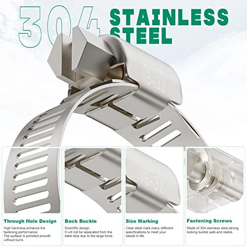 10PCS Hose Clamps Stainless Steel Adjustable 3/4"–1-1/4"(18-32mm) Worm Gear Hose Clamp, Heavy Duty Metal Small Hose Clamps for Automotive, Pipe, Radiator Plumbing, Fuel Line - size: 3/4"-1-1/4"(18-32mm)
