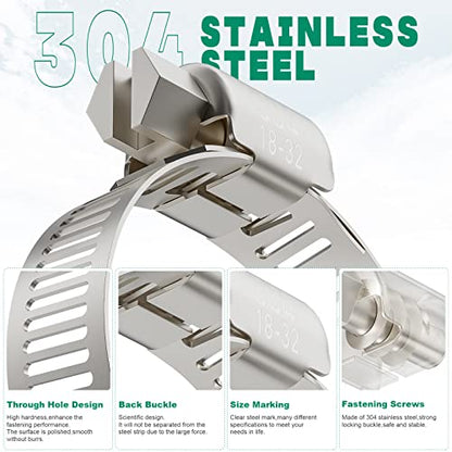 10PCS Hose Clamps Stainless Steel Adjustable 3/4"–1-1/4"(18-32mm) Worm Gear Hose Clamp, Heavy Duty Metal Small Hose Clamps for Automotive, Pipe, Radiator Plumbing, Fuel Line - size: 3/4"-1-1/4"(18-32mm)