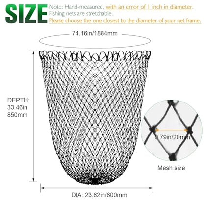 Fishing Net Fish Landing Net Foldable Fishing Replacement Net for Freshwater Saltwater Fishing Net Replacement Netting Green/Black 2 Colors Handle/Frame Not Included