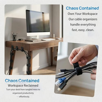 Under Desk Cable Management Ties, 15 Pack | Adjustable Hook and Loop Cord Organizer, Low Profile Wire Hider System