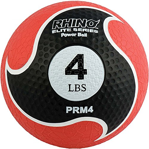 Champion Sports Rhino Elite Medicine Ball – Textured Surface, Superior Grip, Hollow Synthetic Rubber for Consistent Bounce & Durability, Multiple Weights & Colors - Optional Rebounder Sold Separately - style: 4 Pounds - Red