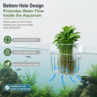 Chedin 2 Pack Clear Acrylic Aquarium Plant Holder, Hanging Fish Tank Planter with Adjustable Hooks, Hydroponic Plant Cup for Aquascaping, Betta Tank, Shrimp Tank & Aquarium Decoration