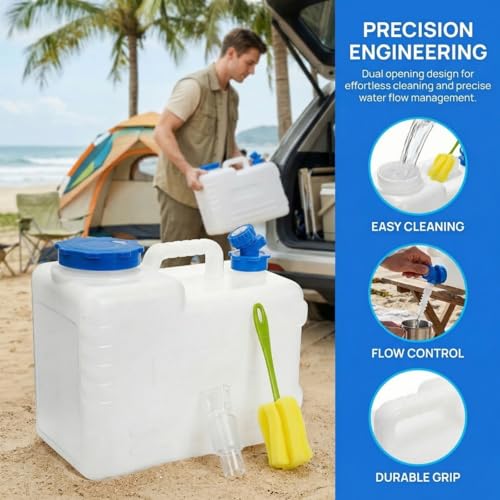 Dicunoy Water Container with Spigot, 4 Gallon Camping Drinking Water Storage Jug, Portable Thick Slim Water Dispenser Carrier for Vehicle, Car, Outdoor, Hiking, Emergency, Hurricane Supplies