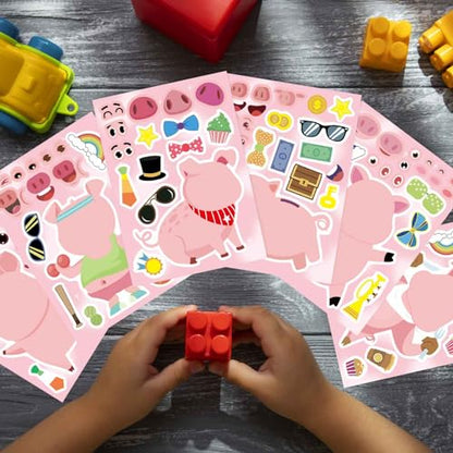 24PCS Pig Stickers for Kids Toddlers, Make-a-face Stickers, Make You Own Kawaii Pink Piggy Stickers Cute Animal Stickers for Brithday Party Favor Supplies Gifts, Teacher Classroom Reward - style: Pink Pig Stickers