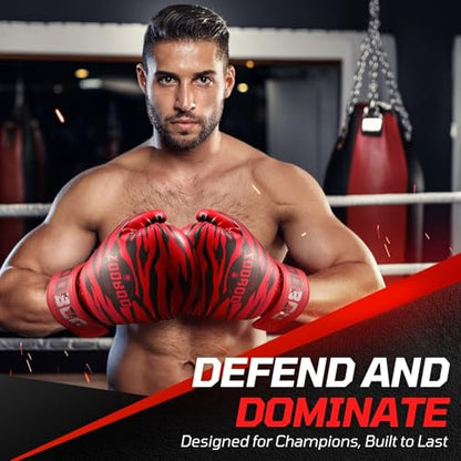 Flexzion Boxing Sparring Training Gloves Pro Muay Thai Kickboxing Heavy Bag Punching Mitts Wrist Wrap Full Contact Combat Sport Protective Hand Gear Martial Art Supply for Women & Teens, 10Oz - color: Tiger Red