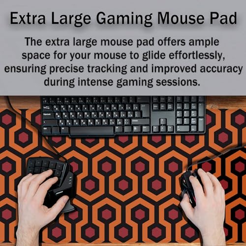 Office Desk Mat Red Yellow Big Mouse Pad Gaming Desk Pad Full Desk Mat Non-Slip Rubber Base Waterproof with Stitched Edges 35.4" X 15.7" for Game Office, The Shining Carpet Style - color: The Shining Carpet Style