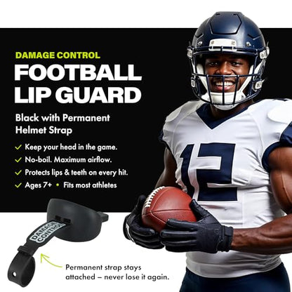 DAMAGE CONTROL Pacifier Football Mouth Guard – Permanent Strap – Black - color: Black