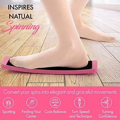 Turning Board for Dancers, Cheerleaders, Gymnasts, Ice Skaters | Improve Turns, Balance & Stability — Ballet Pirouette Trainer, Figure Skating & Gymnastics Practice Board - color: Pink with Bag
