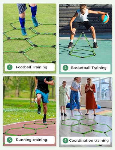 GHB Agility Ladder 1 Pack and Hex Agility Rings 1 Pack 12 Rung 20ft with 3 Carrying Bag