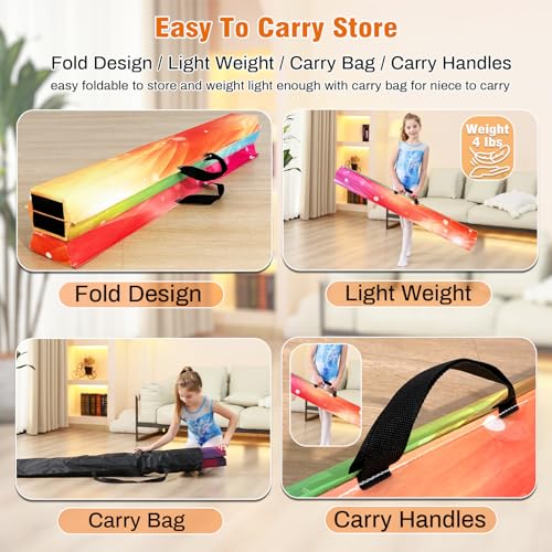 Marfula 6 FT / 8 FT / 9 FT Folding Gymnastics Beam Foam Balance Floor Beam - color: Starlight Rainbow, size: 10 Ft