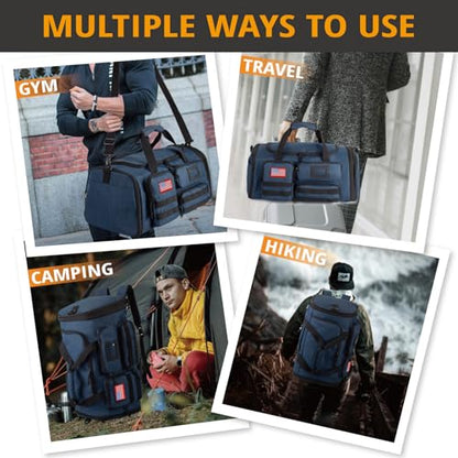 Expandable Gym Bag for Men,Tactical Large 3-in-1 Travel Duffle Backpack Bag - color: Blue