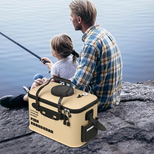 Live Fish Bucket - Fishing Bait Storage Container for Catch Holding Transport | Insulated Tank with Aerator Slot System, Portable Carry Handle for Outdoor Fishing Use 11.81x7.87x7.48 in