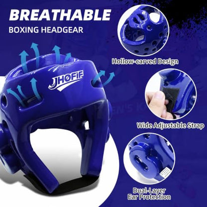 Martial Arts Karate Protective Sparring Gear Package Deal/Gift Adjustable Adult & Youth Headgear, Gloves & Kicks for MMA, Taekwondo, Boxing Training - color: Blue, size: Small