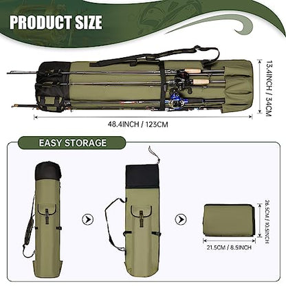Fishing Rod Bag Fishing Rod Case, Durable Folding 900D Oxford Fabric Portable Large Capacity Waterproof, Fishing Gifts for Men Boys