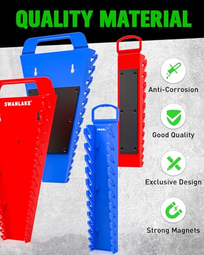 SWANLAKE 4-Pack Magnetic Wrench Organizer Toolbox Holder, 2PCS 15-Slot and 2PCS 12-Slot Wrench Organizers, SAE & Metric Ratchet Holders for Tool Box - style: 54-Slot