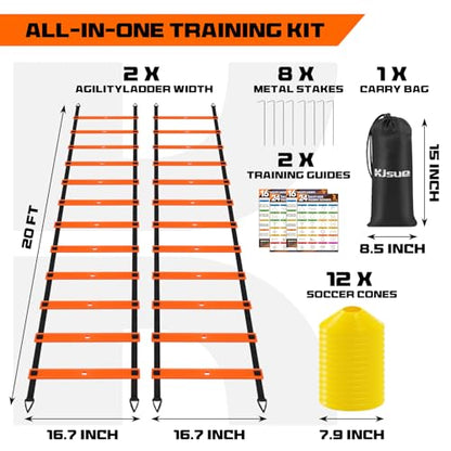 2 Pack 20ft Agility Ladder Set, 40ft Total Adjustable Speed Ladder - color: Orange