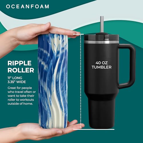 Oceanfoam Ripple Travel Foam Roller (11" x 3.35") Firm Mini Foam Roller for Physical Therapy, Deep Tissue Massage, Back Pain - High Density, Ergonomic Wave Textured - Yoga, Exercise (Royal Marbled) - color: Royal Marbled