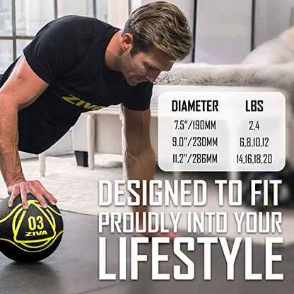 ZIVA Medicine Ball – Durable Rubber Weighted Ball with Easy-Grip Textured Shell for Core, Balance and Strength Training – Commercial Quality (Black, 4–20 lb) - style: 4lb Black