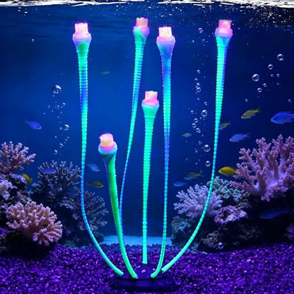 Aquarium Coral Plant Ornaments with Glowing Effect, Silicone UV Reactive Fish Tank Decorations, Soft Artificial Aquarium Plants Safe for Freshwater & Saltwater Fish Tank (Green)