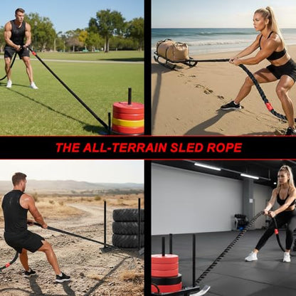 J Bryant Weighted Sled Pull Rope with 3m Interval Markers, Braided Polyester Training Rope with Storage Bag & Carabiner for Home Gym Conditioning - size: 50FT