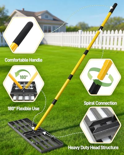 Lawn Leveling Rake, 48 Inch Yard Lawn Leveling for Soil with 78" Adjustable Steel Handle, Heavy Duty Effort Saving Landscape Lawn Leveler for Yard Garden Golf Course Soil Sand Dirt Grass - size: 48in