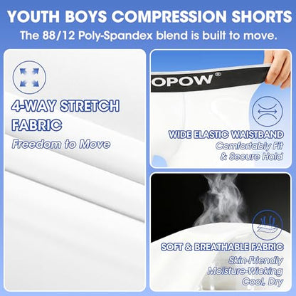 Youth Boys Padded Compression Sliding Shorts Pants With Soft Cup & Pocket - color: White-0933w, size: Large