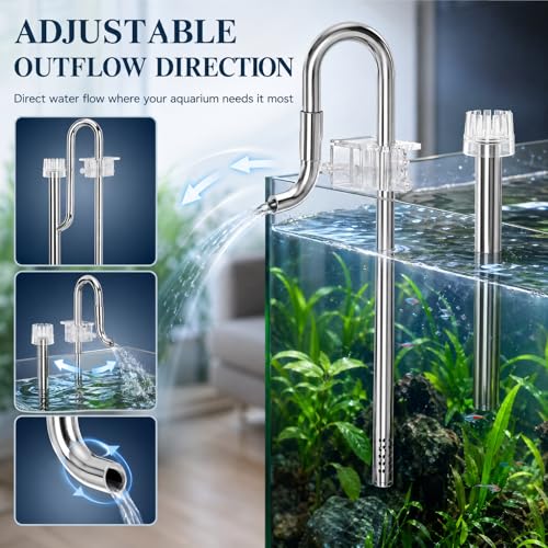 Stainless Steel Lily Pipe Set with Outflow and Inflow, Aquarium Skimmer Filter System including 2 Acrylic Holders Efficient for Removing Scum (New 12MM oil film)
