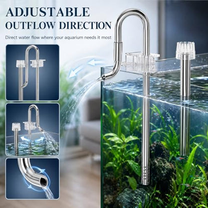 Stainless Steel Lily Pipe Set with Outflow and Inflow, Aquarium Skimmer Filter System including 2 Acrylic Holders Efficient for Removing Scum (New 12MM oil film)