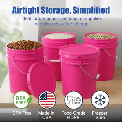 5 Gallon Bucket - Food Grade Bucket with Airtight Gasketed Tear Strip Lid, BPA-Free, Heavy-Duty 90 Mil HDPE Plastic Pail, Bulk Storage, Durable Container, Made in USA - Pink, 6 Packs - color: Pink, size: 6 Packs