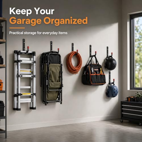 6 Pack Garage Hooks Heavy Duty, Utility Steel Hooks with EVA Foam Padding, 9.48inch Wall Mount J Organizer Hanger for Hanging Bikes Kayak Garden Tool Hose Bike Shelf - size: 9.48inch