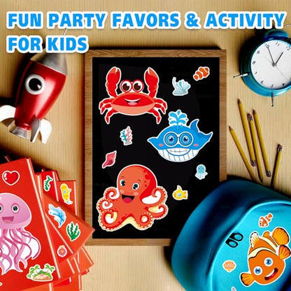 42 Pcs Ocean Animals Make-a-Face Sticker Sheets for Kids - 14 Sea Creature Designs for Party Favors, Classroom Activities, Arts & Crafts - style: Ocean Animals