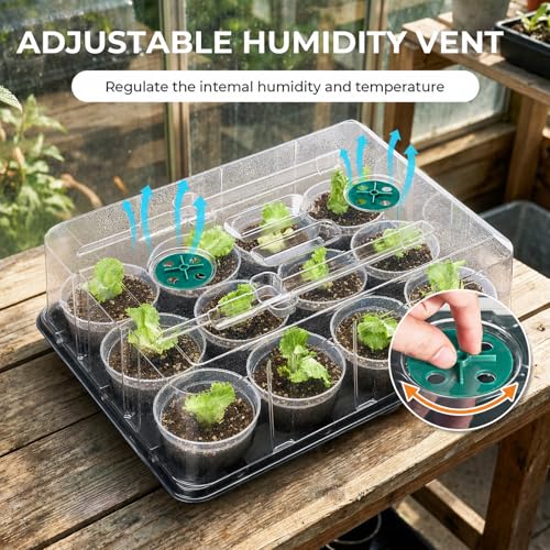4 Inch Seed Starter Trays 2 Pack, 12-Cell | With Grow Light, Humidity Dome, 24 Pcs 4" Nursery Pots, Plastic Germination Kit - size: 4 Inch, style: 2 Pack Tray+Pots+Dome+Grow Light