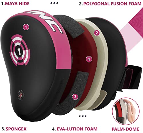 RDX Boxing Pads Focus Mitts, Maya Hide Leather Curved Hook and Jab Target Hand Pads, Great for MMA, Kickboxing, Martial Arts, Muay Thai, Karate Training, Padded Punching, Coaching Strike Shield - color: Pink