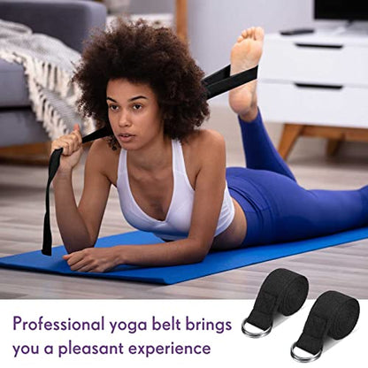 Jerify Yoga Strap for Stretching Bulk 6ft Exercise Stretch Band with Metal D Ring Adjustable Pilates Non Elastic Yoga Belt for Women Men Physical Fitness Gym Workout Dance - color: Black