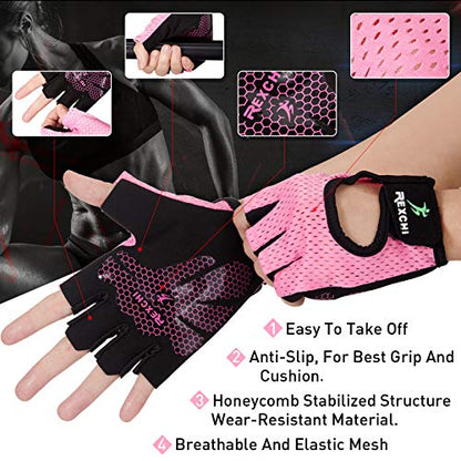 Geyoga 2 Pairs Workout Gloves Adjustable Gym Exercise - color: Black, Pink, size: Large