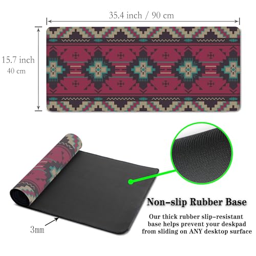 Computer Desk Mat Pink Mouse Pad, Gaming Mousepad Big Game Mat, Desktop Pad Waterproof Non-Slip Rubber Base Waterproof with Stitched Edges, 35.4" X 15.7" for Work/Game/Office/Home Southwest - color: Southwest American Ethnic Pattern