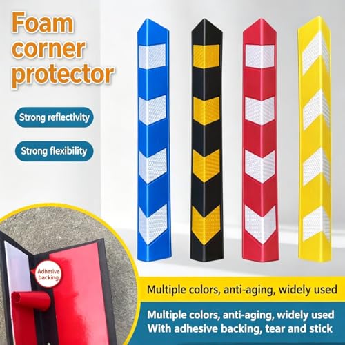 Reflective Foam Corner Pad, Self-Adhesive Wall Shield, Anti-Collision Strip with Strong Grip, Flexible Barrier for Rough Cement, Factory Parking Areas(Black,Style 2_10MM/0.39IN)