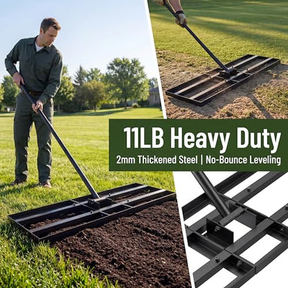 Lawn Leveling Rake - 35 x 10 Large Rake for Soil, Heavy Duty Yard Leveling Rake, 6.5FT Long Handle, 2mm Thickened Stainless Steel Lawn Leveler, Wide Ground Leveling Tool for Dirt and Sand, with Gloves - size: 35 inch