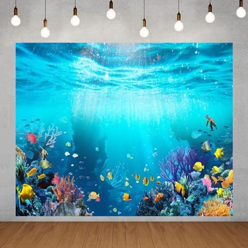 Under The Sea Backdrop 10x8ft Seabed Underwater World Ocean Mermaid Birthday Party Banner Decorations Turtles Fish Coral Photography Background Aquarium Backdrops