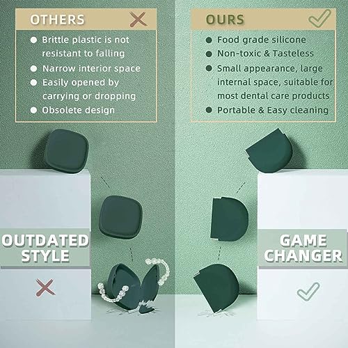 Silicone Retainer Case Soft Upgraded Cute Aligner Slim Partial Denture Container Holder Night Guard Braces with Lanyard for Girl Women Men Travel (Military Green) - color: Military Green