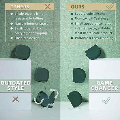 Silicone Retainer Case Soft Upgraded Cute Aligner Slim Partial Denture Container Holder Night Guard Braces with Lanyard for Girl Women Men Travel (Military Green) - color: Military Green