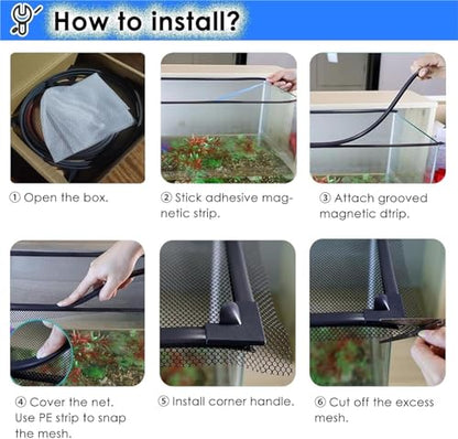 Aquarium Anti-Jump Cover， DIY Magnetic Aquarium Anti-Jumping Mesh Screen Netting for Top Lid Prevents Cat Catching Fish(L30xW20cm(11.8x7.9in)) - size: L30xW20cm(11.8x7.9in)